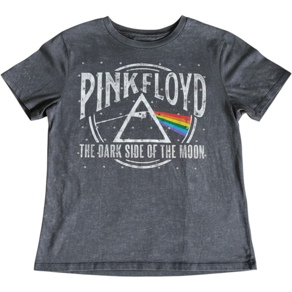 Love Tribe Pink Floyd Dark Side of the Moon Graphic Tee Studded Gray Acid Wash M